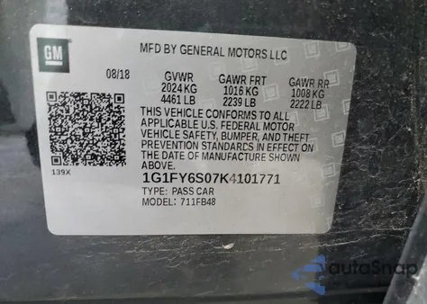2019 Chevrolet Bolt Ev Lt z USA, uszkodzony, nr VIN 1G1FY6S07K4101771